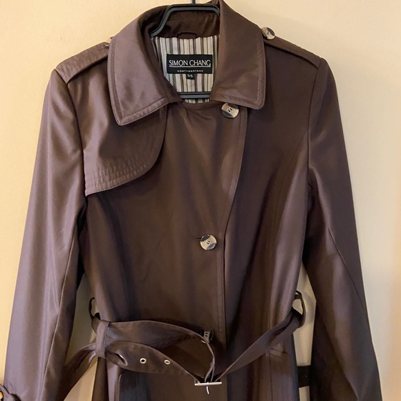 Vintage Simon Chang dark chocolate brown rain trench coat size 5/6 - Picture 7 of 10